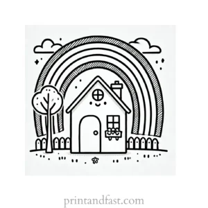 rainbow and house coloring page