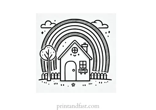 rainbow and house coloring page