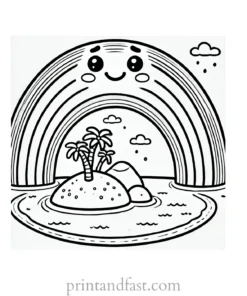 rainbow and island coloring page