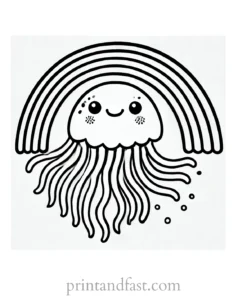 rainbow and jellyfish coloring page