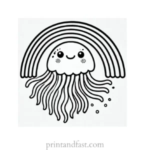 rainbow and jellyfish coloring page