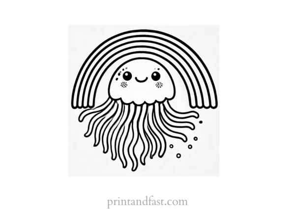 rainbow and jellyfish coloring page