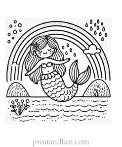 rainbow and mermaid coloring page