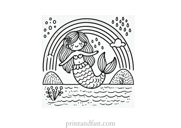 rainbow and mermaid coloring page