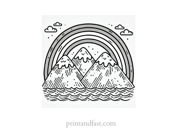 rainbow and mountains coloring page