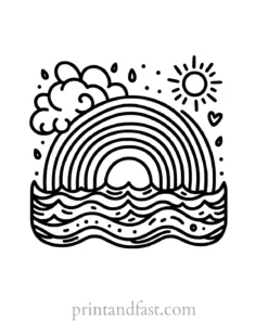 rainbow and ocean coloring page