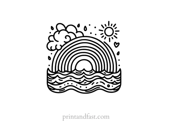 rainbow and ocean coloring page