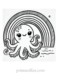 rainbow and octopus coloring page