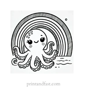 rainbow and octopus coloring page