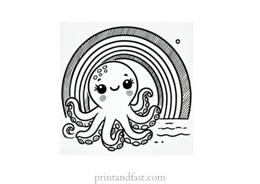 rainbow and octopus coloring page