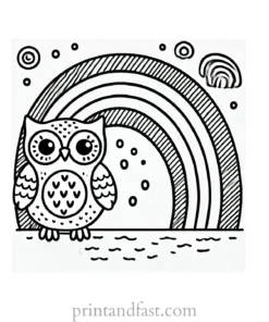 rainbow and owl coloring page