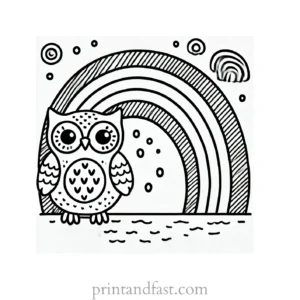 rainbow and owl coloring page