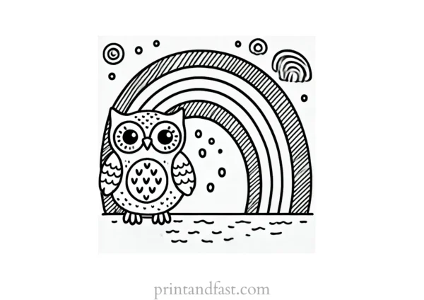 rainbow and owl coloring page