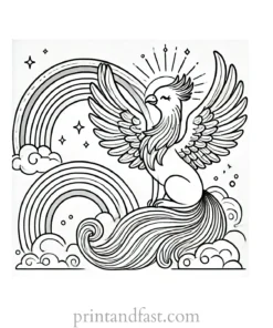 rainbow and phoenix coloring page