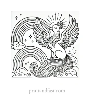 rainbow and phoenix coloring page