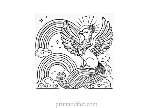 rainbow and phoenix coloring page