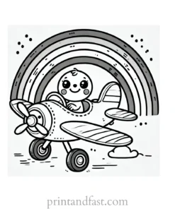 rainbow and plane coloring page