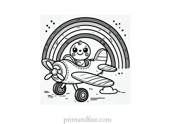 rainbow and plane coloring page