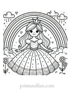 rainbow and princess coloring page