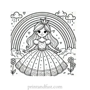 rainbow and princess coloring page