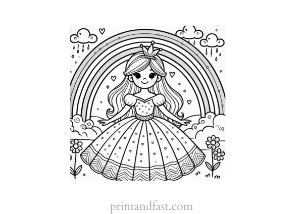 rainbow and princess coloring page