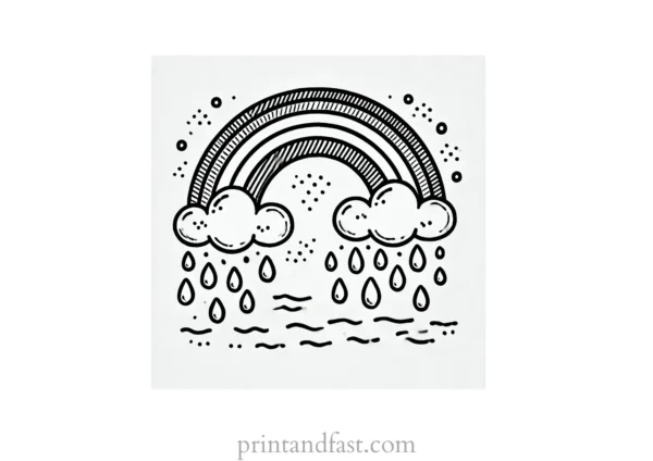 rainbow and rain coloring page