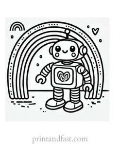 rainbow and robot coloring page