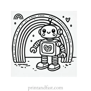 rainbow and robot coloring page