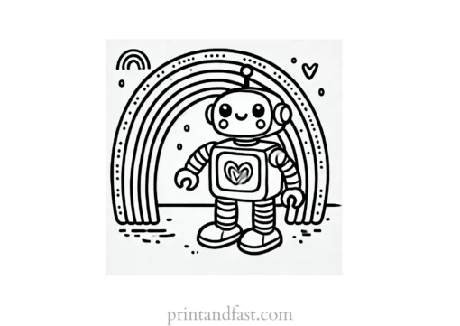 rainbow and robot coloring page