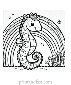 rainbow and seahorse coloring page