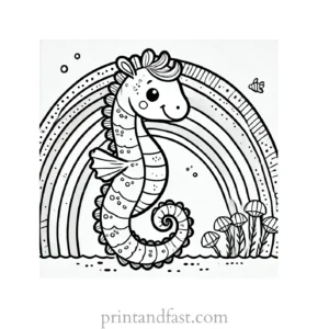 rainbow and seahorse coloring page