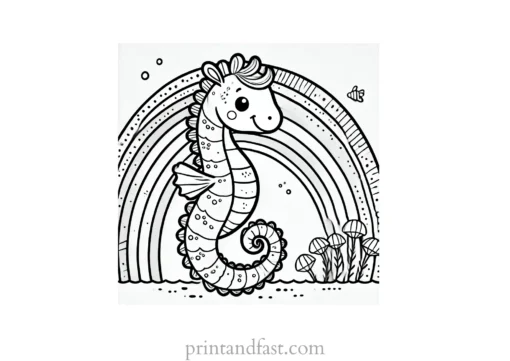 rainbow and seahorse coloring page