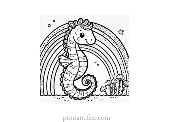 rainbow and seahorse coloring page