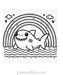 rainbow and shark coloring page