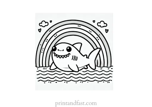 rainbow and shark coloring page