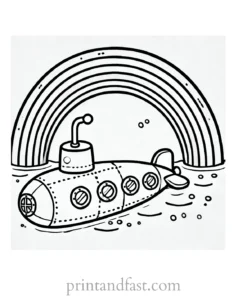 rainbow and submarine coloring page