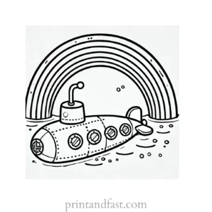 rainbow and submarine coloring page