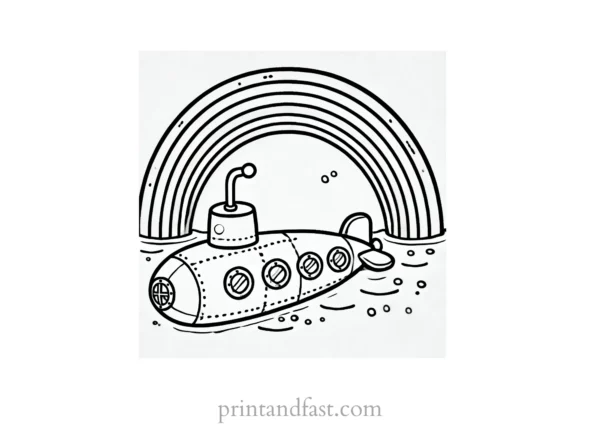 rainbow and submarine coloring page