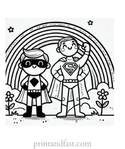 rainbow and superhero coloring page