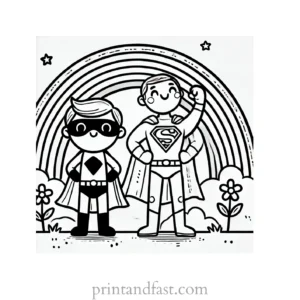 rainbow and superhero coloring page