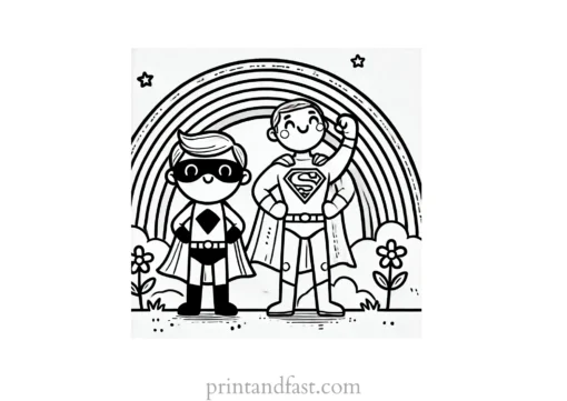 rainbow and superhero coloring page