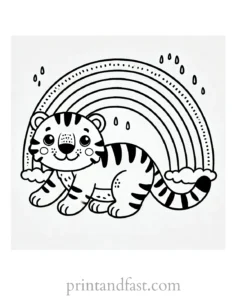 rainbow and tiger coloring page