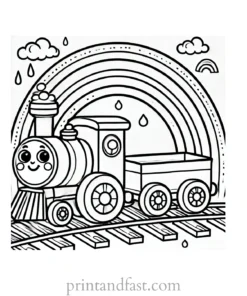 rainbow and train coloring page