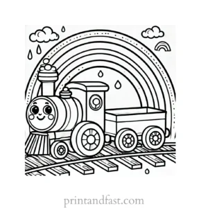 rainbow and train coloring page