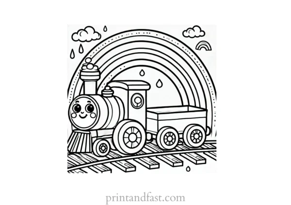 rainbow and train coloring page