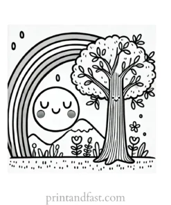 rainbow and tree coloring page