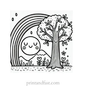 rainbow and tree coloring page