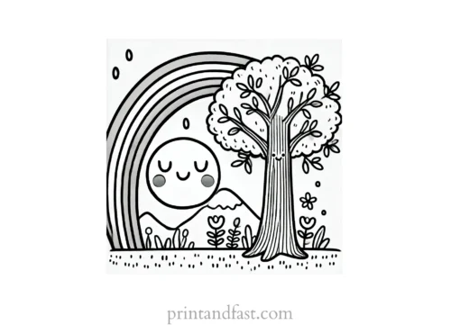 rainbow and tree coloring page