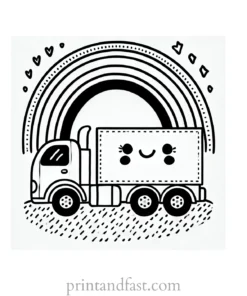 rainbow and truck coloring page