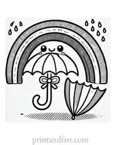 rainbow and umbrella coloring page